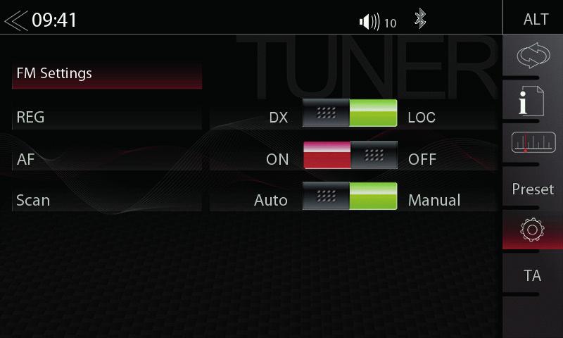 NASTAVENÍ FM NASTAVENÍ RÁDIA DAB+ Zde lze nastavit důležité parametry RDS FM na základě nastavení např.