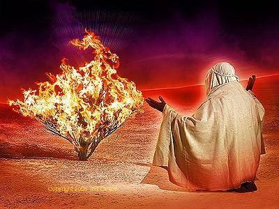 A. Bůh zjevující Tu se mu ukázal Hospodinův posel v plápolajícím ohni uprostřed trnitého keře.