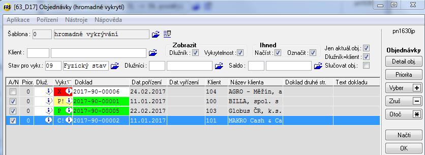 6 Modul zásoby - Objednávky Potom stiskneme tlačítko Načti, čímž dojde k načtení informací k jednotlivým objednávkám Program automaticky vybere ty objednávky, které jsou buď plně anebo alespoň