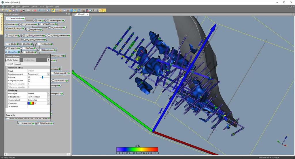 Obr. 42: 3D vizualizace obsahu Li bloků ložiska pomocí Isosurface