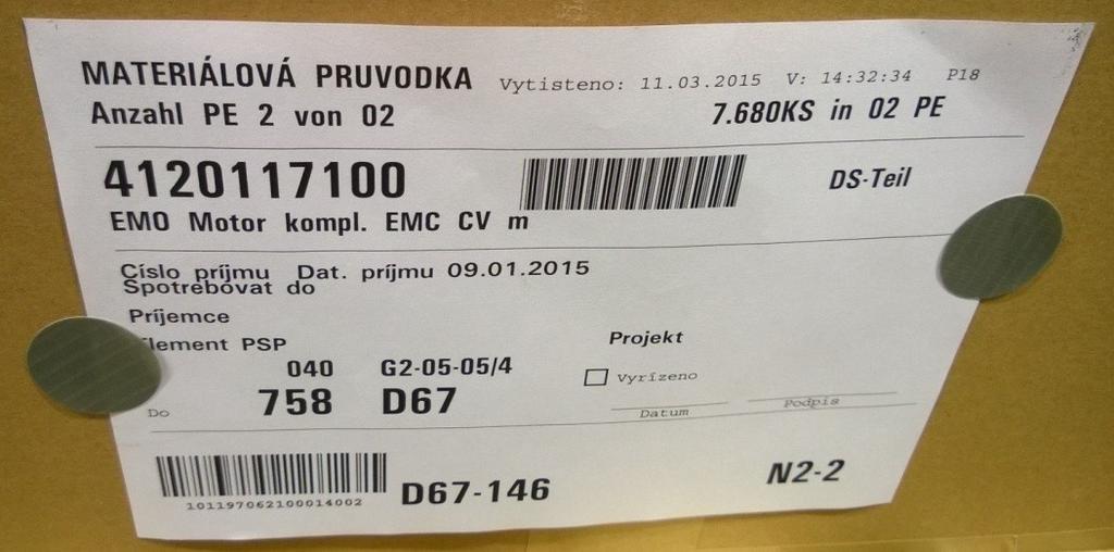 Na základě objednávky je realizován výdej materiálu do výroby. V okamţiku, kdy mistr linky odešle objednávku, je generován přepravní příkaz v SAP.