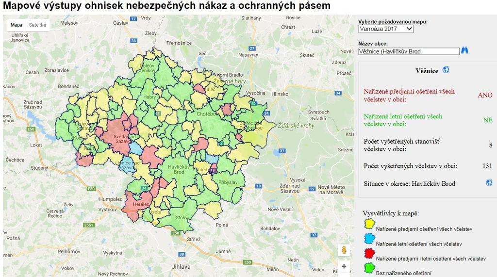 Varroáza 2017 Předjarní preventivní ošetření u všech včelstev na všech stanovištích, pokud byla zjištěna nulová extenzita u méně než 25 % stanovišť na