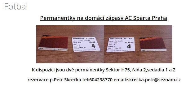 cz/clanky/hokej/ Permanentky na domácí utkání fotbalistů AC Sparta Praha Seznam volných permanentek na jednotlivá utkání lze sledovat na