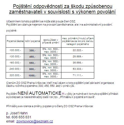 Pojištění škody způsobené zaměstnavateli ZO Praha Vršovice platí za všechny své členy v plné výši pojištění za škody