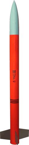 MUF 40 Model rakety pro pokročilé modeláře s papírovým trupem, balsovou hlavicí a balzovými