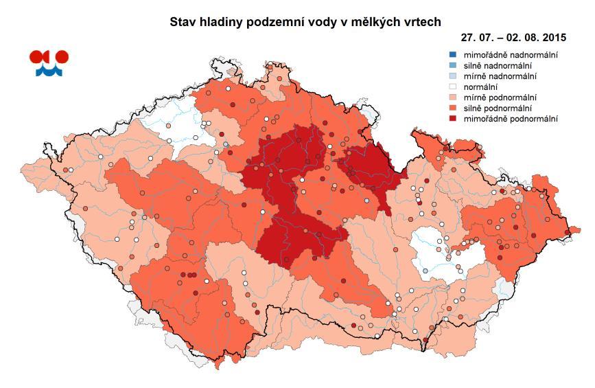 E. Podzemní vody Stav podzemních vod je hodnocen podle pravděpodobnosti překročení hladiny ve vrtu v příslušném kalendářním měsíci.