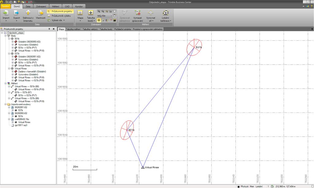 Obr. 14: Prostředí programu Trimble Business Center Zdroj: vlastní zpracování 4.1.3 Souřadnice statického měření GNSS Postup zpracování statického měření metodou GNSS je sepsán v předchozích kapitolách.