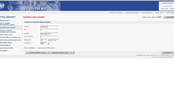 Kontaktní údaje žadatele Kód