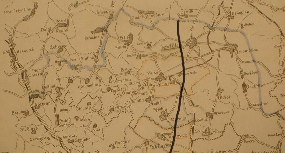Obr. č. 4: Část výškového plánu dálnice - oblast Kníniček. (MZA Brno, fond Průběţná automobilová silnice Vratislav-Brno-Vídeň.