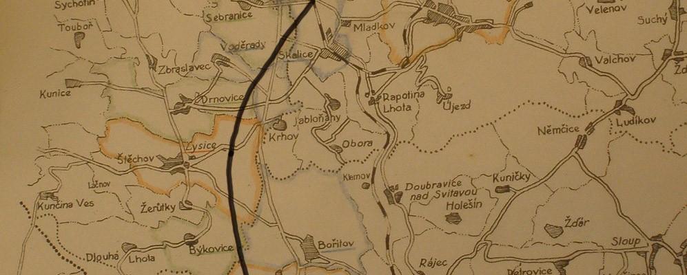 operátů 1939-1944, kart. 8810, s. 3.) Obr. č. 7: Trasa dálnice v katastru obcí Sebranice, Voděrady, Drnovice, Lysice, Bořitov a Býkovice.