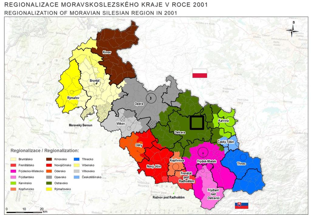 PROCES Centrum pro rozvoj obcí a regionů, s. r. o. apa 3: Regionalizace oravskoslezského kraje - přirozené regiony v porovnání se správními obvody ORP Zdroj: ACCENDO Socioekonomický atlas Ostravy (2011) 1.