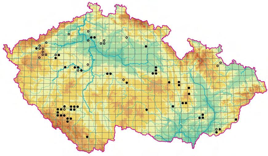 Obr. 243. Rozšíření asociace THF01 Carlino acaulis-brometum erecti. Fig. 243. Distribution of the association THF01 Carlino acaulis-brometum erecti.