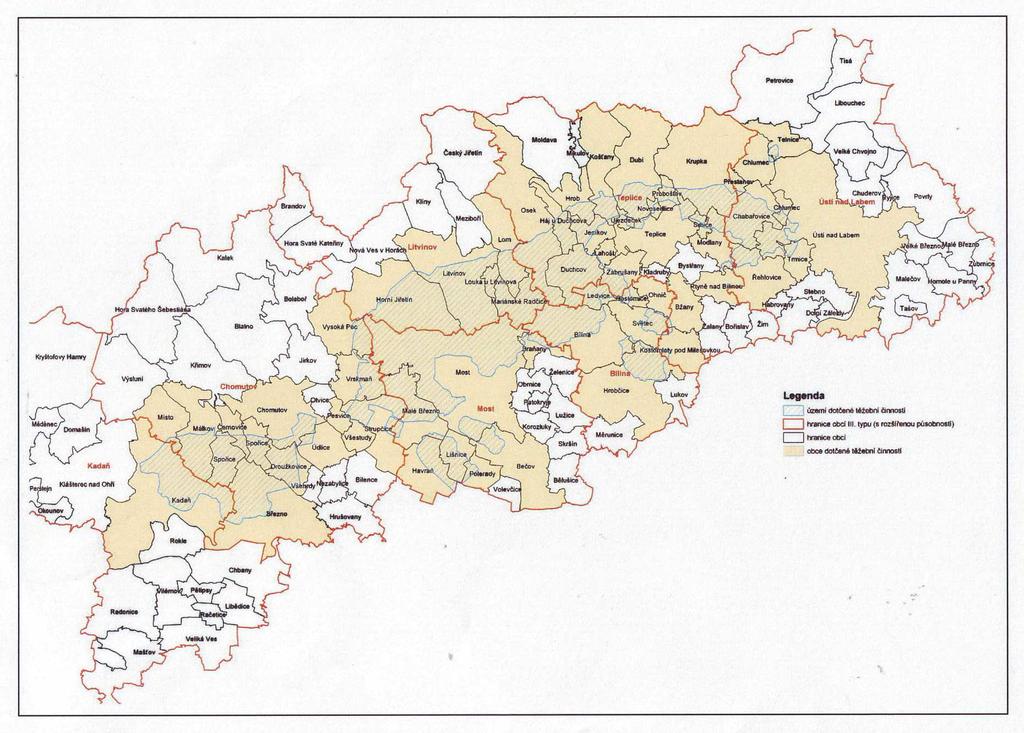 Rozsah těžby v SHP Obr. 11 Mapa obcí dotčených těžební činností. VALÁŠEK, V.