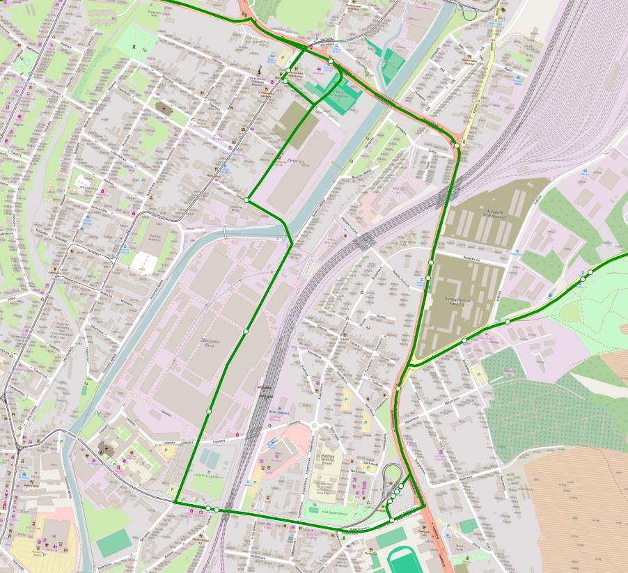 Obsluha rozvojového území Zbrojovka Úprava trolejbusových linek: Spoje linek 25 a 26, které jsou ukončené v zastávce vozovna Husovice, jsou vedeny přes areál Zbrojovky do zastávky Stará Osada