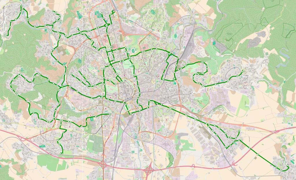 Obrázek 66 Schéma trolejbusových tratí rok 2035, varianta A Řeka Zdroj: dopravní model, AF-CityPlan 5.3.3.4.