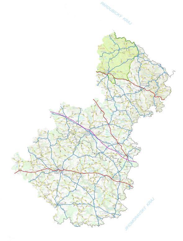 Obrázek 5 Dálniční a silniční síť části kraje Vysočina Zdroj: ŘSD ČR 2.3.1. Dálnice Dálnice slouží pro dálkovou vnitrostátní a mezistátní dopravu. V řešeném území jsou vedeny dálnice D1 a D2.