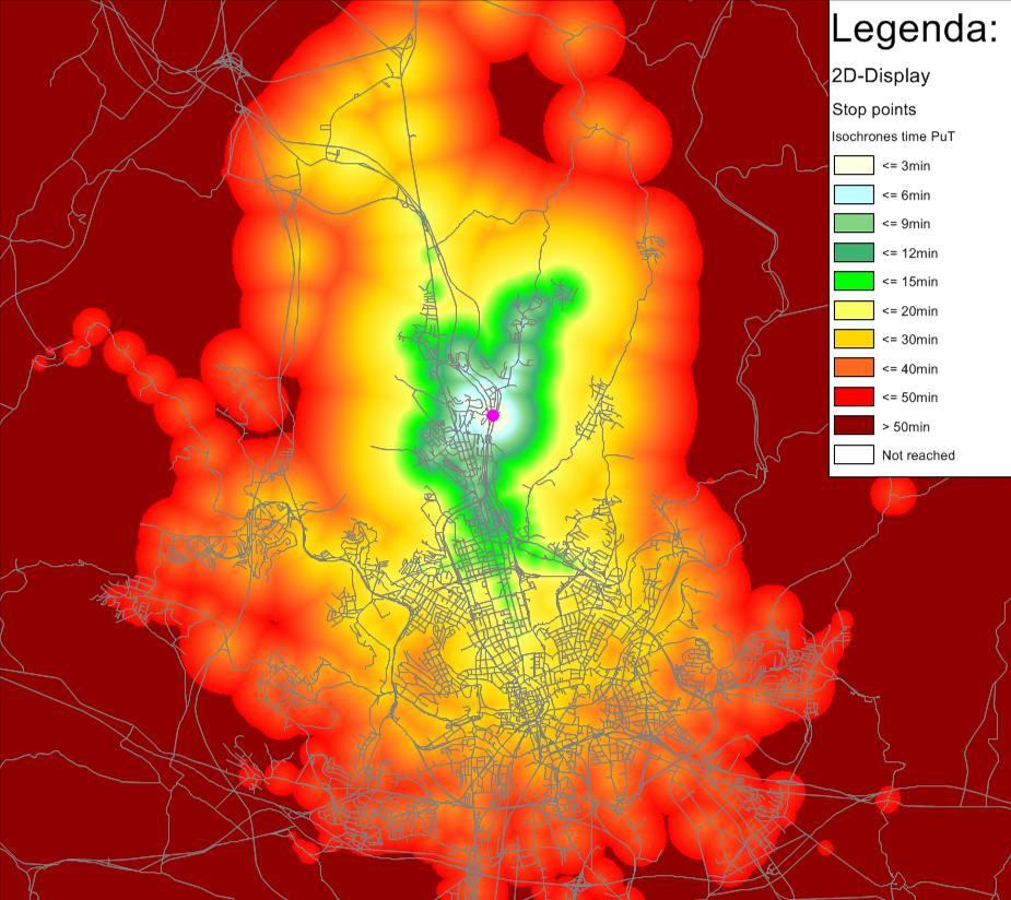 Obrázek 35 Časová dostupnost Brno-Řečkovice