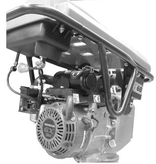 Motor Honda GX 120 1 2 6 5 4 1; Zapalovací svíčka 2; Ventily motoru 3; Motorový olej/ měrka oleje 4; Tlumič 5;Vzduchový filtr 6; Lankový startér 3 1