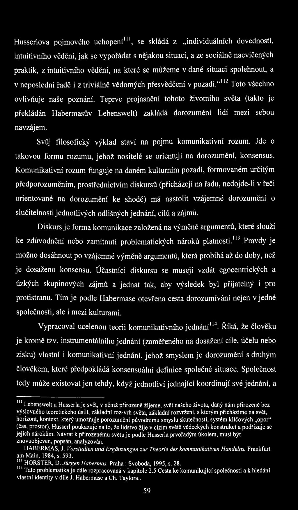 Teprve projasnění tohoto životního světa (takto je překládán Habermasův Lebenswelt) zakládá dorozumění lidí mezi sebou navzájem. Svůj filosofický výklad staví na pojmu komunikativní rozum.