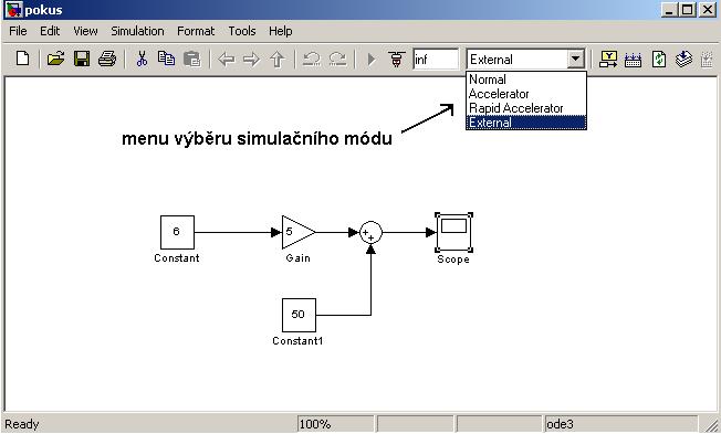 KAPITOLA 2 6 na cílovém hardwaru. External Mode není podporován ve všech Targetech produkovaných firmou Mathworks.