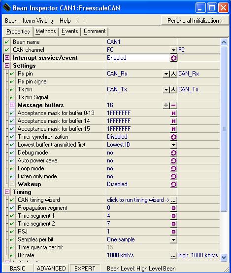 KAPITOLA 4 46 4.3.2.2 FlexCAN bean Pro komunikaci v External Mode postřednictvím CAN sběrnice je nutné přidat do projektu bean CAN: CAN1:FreescaleCAN.