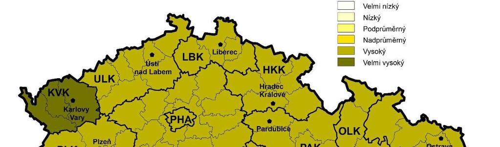 Podíl zaměstnaných ve skupině povolání Pracovníci v oblasti osobních služeb na počtu zaměstnaných v kraji Mapa znázorňuje srovnání podílu zaměstnaných dané skupiny povolání v kraji na celkovém počtu