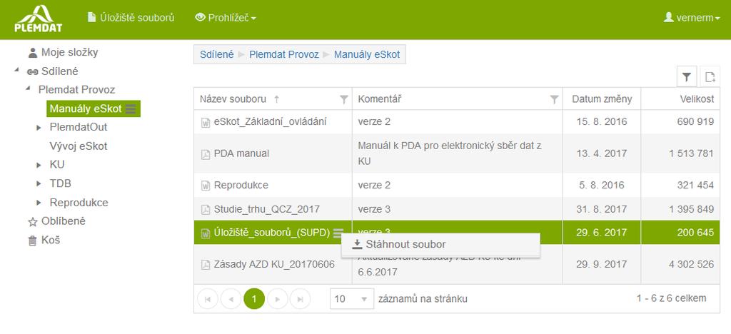 eskot Úložiště souborů Každému uživateli se zobrazí složky podle jeho