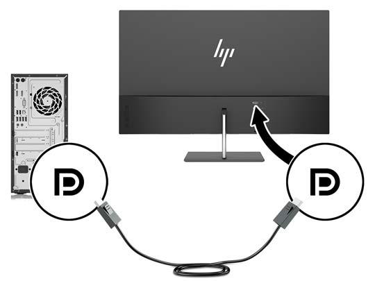 Jeden konec kabelu DisplayPort připojte k portu DisplayPort na zadní straně monitoru a druhý konec k portu DisplayPort zdrojového zařízení.