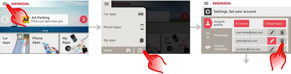 Uživatelské jméno a heslo je nutné vytvořit v Honda Connect pomocí aplikace Honda App Centre.