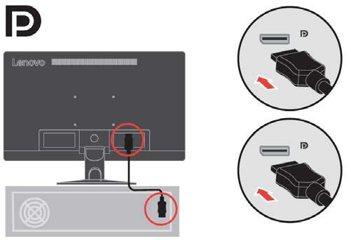 3. Připojte jeden konec kabelu DP ke konektoru DP na zadní straně počítače a druhý konec ke konektoru DP na monitoru.