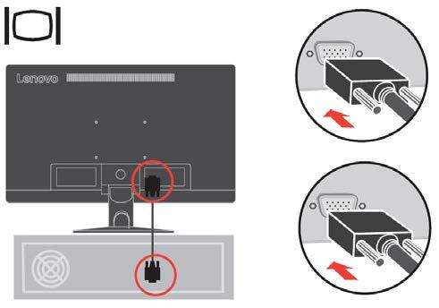 www.lenovo.com/support/monitoraccessories 4. Připojte kabel analogového signálu ke konektoru D-SUB monitoru a druhý konec k zadní části počítače. 5.