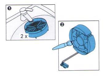 otočte ventilátor tak, aby druhý díl usměrňovače směřoval vzhůru. odstraňte druhý díl usměrňovače výše popsaným způsobem.