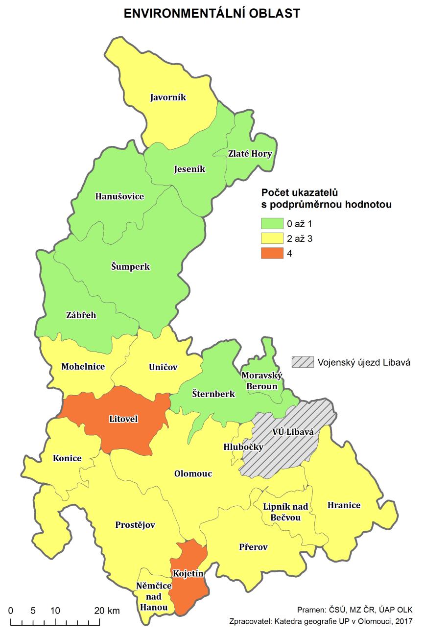 Hodnocení environmentální oblasti metodikou A (GaREP) Hned na první pohled na uvedené mapy je patrné, že v environmentální oblasti (str. 11), potažmo pilíři pro příznivé přírodní prostředí (str.