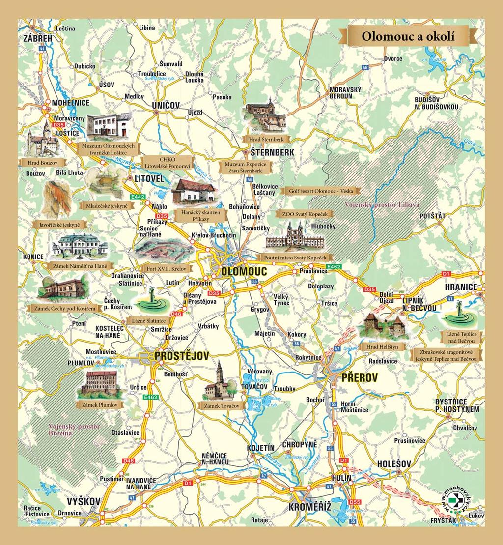 Legenda mapa Olomouc Nejvýznamnější památky 1 Sloup Nejsvětější Trojice 2 Radnice s orlojem 3 Románský biskupský palác 4 Katedrála sv. Václava 5 Chrám sv.