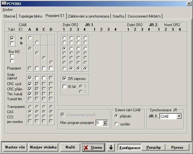 Obr. 3-5 Konfigurace CJAB K nastavení optického propojení slouží záložka Propojení E1 (CJAB, Konfigurace, karta Propojení E1),.