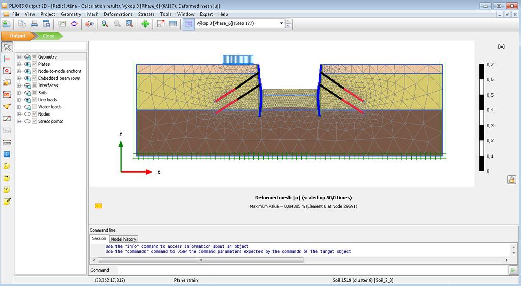 X. Výsledky záložka STAGED CONSTRUCTION Ok o ýsledků output se spustí po o í fu k e View calculation results - PLAXIS zo razuje ýsledk jak e for ě isoli ií, ko turo ý h diagra ů tak e for ě ektorů a