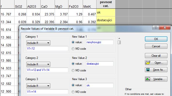 Tvorba nových proměnných překódování Construct data Překódujeme