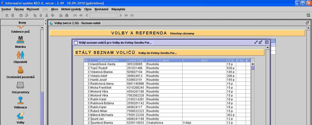 Výpis ze stálého seznamu voličů je možné tisknout pro potřeby volební komise ve