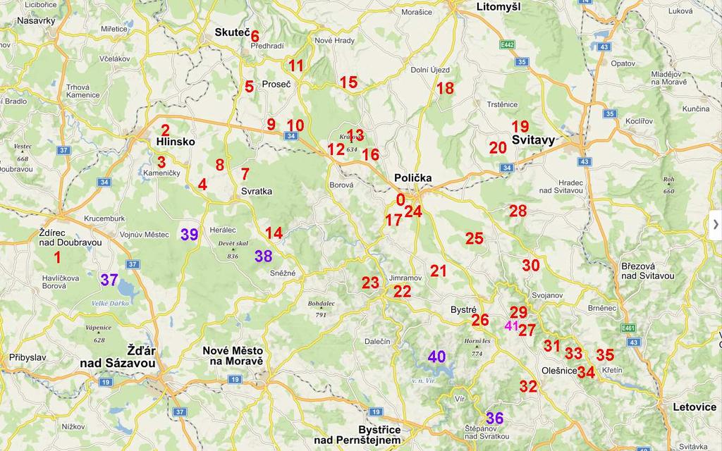 5. Seznam exkurzních tras Podrobný popis jednotlivých exkurzních tras, vč. map, bude k dispozici na místě. Obr. 4: Mapa s vyznačenámi exkurzními trasami (zdroj mapového podkladu www.mapy.