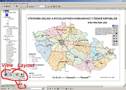 6 LAYOUT 6.1 Základní ovládání Layoutu Layout představuje prostor pro vytvoření finální mapy. Dosud jsme pracovali v tzv. View to umožňuje připravit mapové pole.