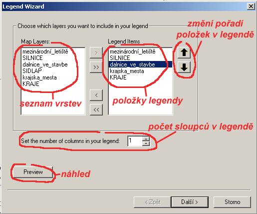 Obr. 6.8. Nastavení položek legendy, jejich pořadí a počtu sloupců.