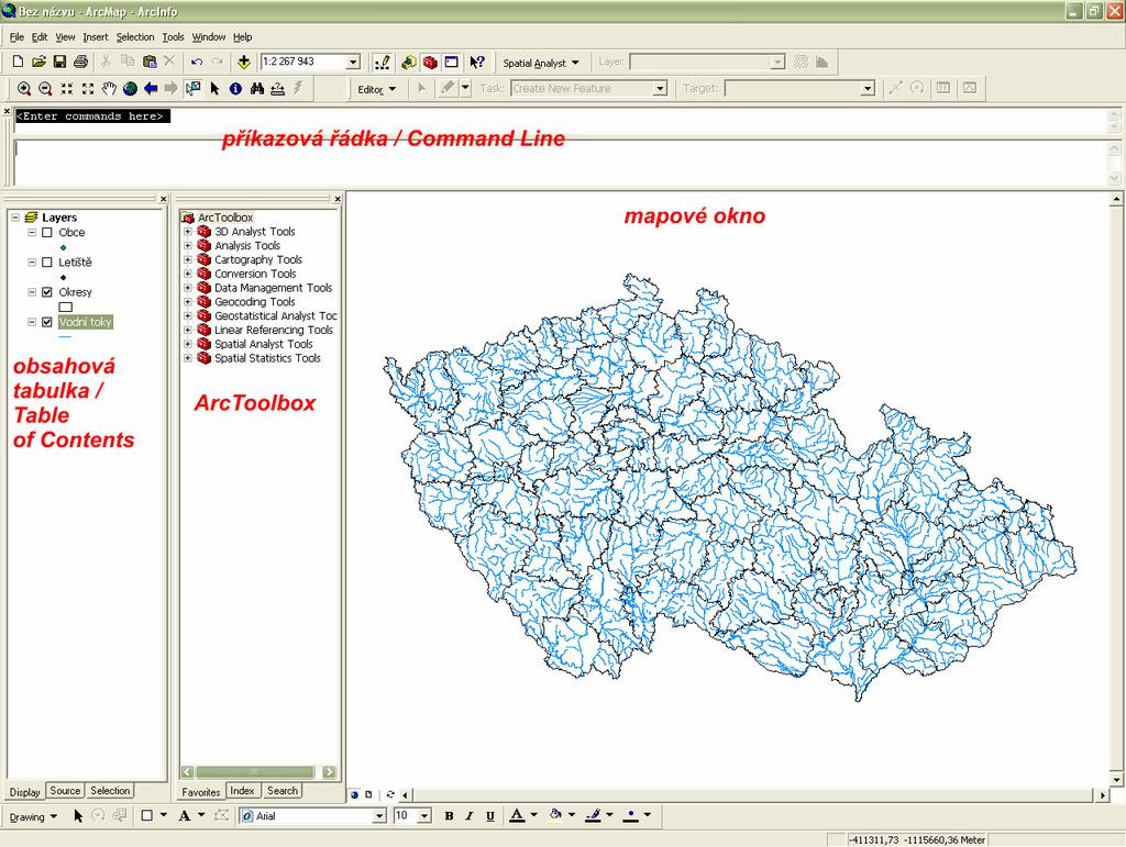 2 ZÁKLADNÍ OVLÁDÁNÍ ARCMAPU Aplikace ArcMap, která je součástí ArcGIS Desktop, slouží - k