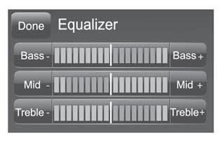 Ekvalizér (u příslušné verze vozidla) Po stisku tlačítka "Equalizer" lze na displeji lze nastavit hluboké, střední a vysoké tóny.