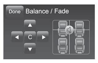 Balance/Fader Stiskem grafického tlačítka "Balance/ Fader" se nastaví zvuk z reproduktorů u předních a zadních míst.