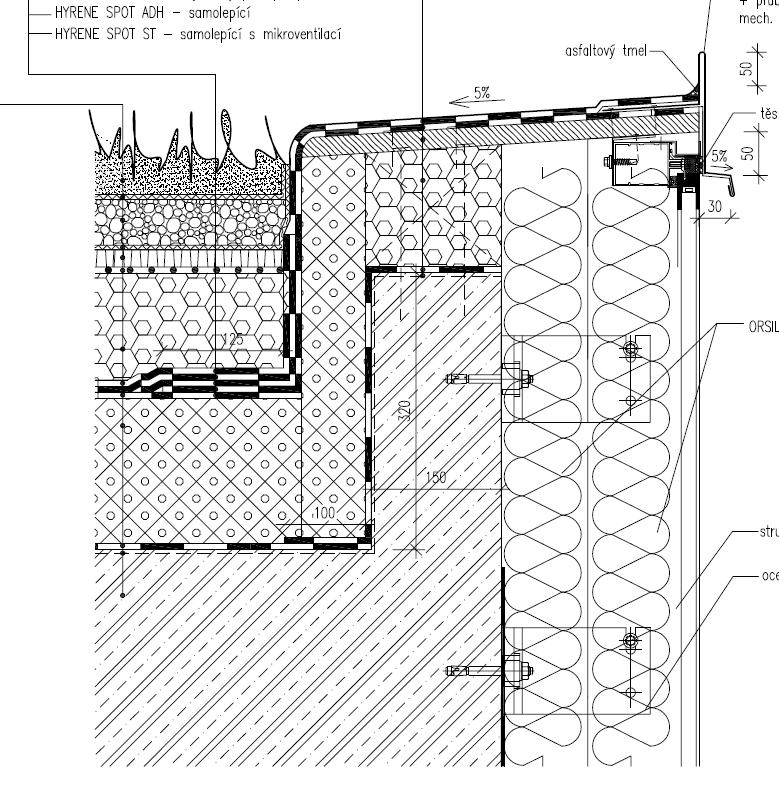 Rozbor detailu Fasáda návaznost na střechu.