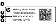 Součást (1) Název modelu (pouze vybrané produkty) (2) Číslo výrobku (3) Sériové číslo (4) Záruční doba Štítek nebo štítky se směrnicemi obsahují informace o směrnicích souvisejících s počítačem.