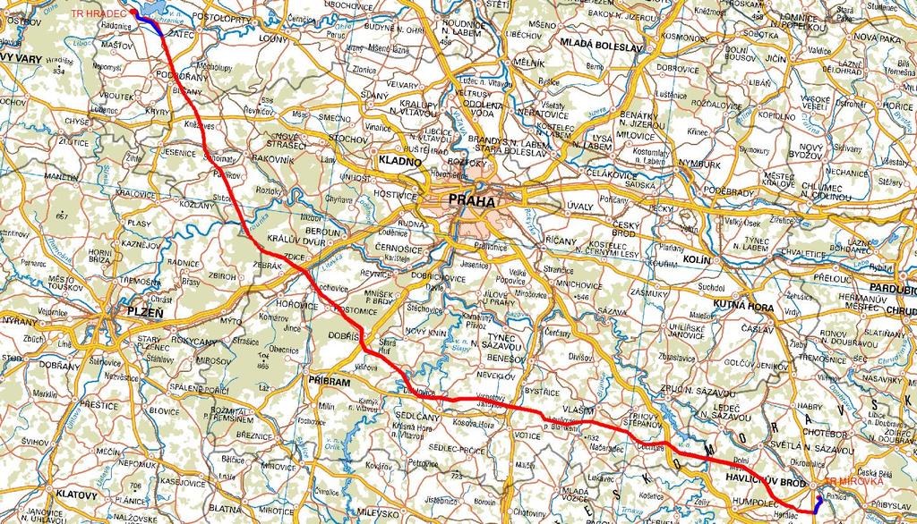 Obrázek 2: Přehledná situace vedení TR Hradec - TR Mírovka 5.3.3c.