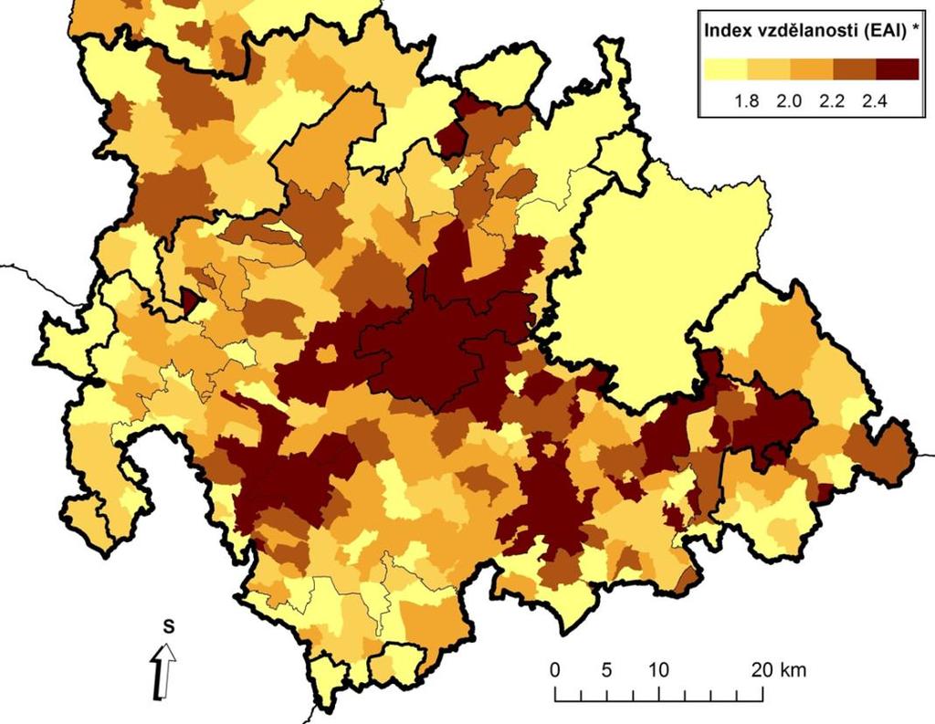 A výsledky (obr. 17) opět hovoří ve prospěch (kromě jádra) měst Hranice, Lipník nad Bečvou, Šternberk, Litovel a částečně i Mohelnice.