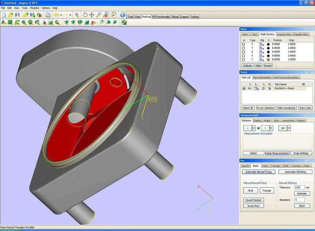 Výroba formy pomocí vytavitelného modelu 3.1.2 Úprava digitálního modelu pomocí programu Magics Ta začíná otevřením zaslaného souboru v programu Magics.