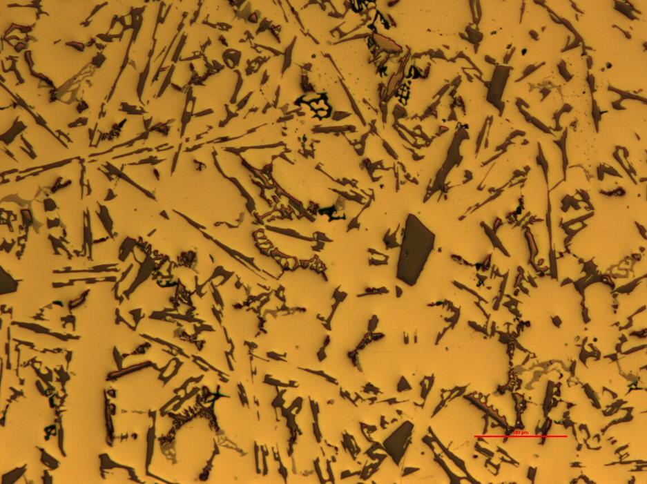 Zrna křemíku Eutektikum Fáze niklu a měďi Fáze hořčíku 100 µm Obr.